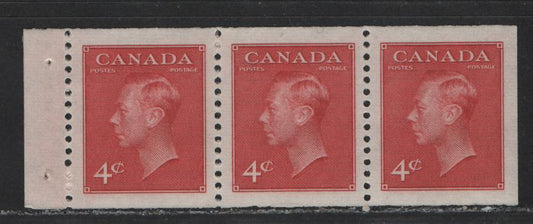 Lot 454 Canada #287a 4c Carmine King George VI, 1949-1952 Postes-Postage Issue, A VFNH Booklet Pane Of 3 On Smooth, Vertical Wove Paper, With Semi-Gloss Cream Gum