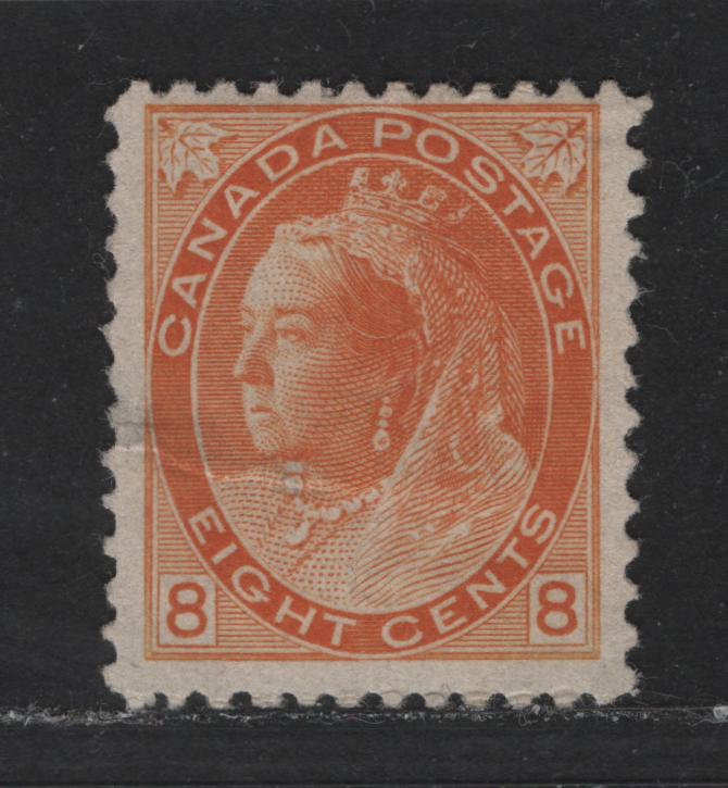 Lot 455 Canada #82 8c  Orange Queen Victoria, 1898-1902 Numeral Issue, A VG Unused Single On Vertical Wove Paper, Fine Appearance But Small Thin