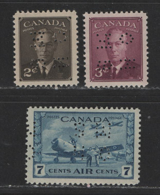 Lot 456 Canada #O9-C8, O10-285-O10-286 2c, 3c & 7c Sepia - Dull Blue King George VI, 1949-1952 Postes-Postage Issue, 3 VFNH Singles Positions 3 & 4