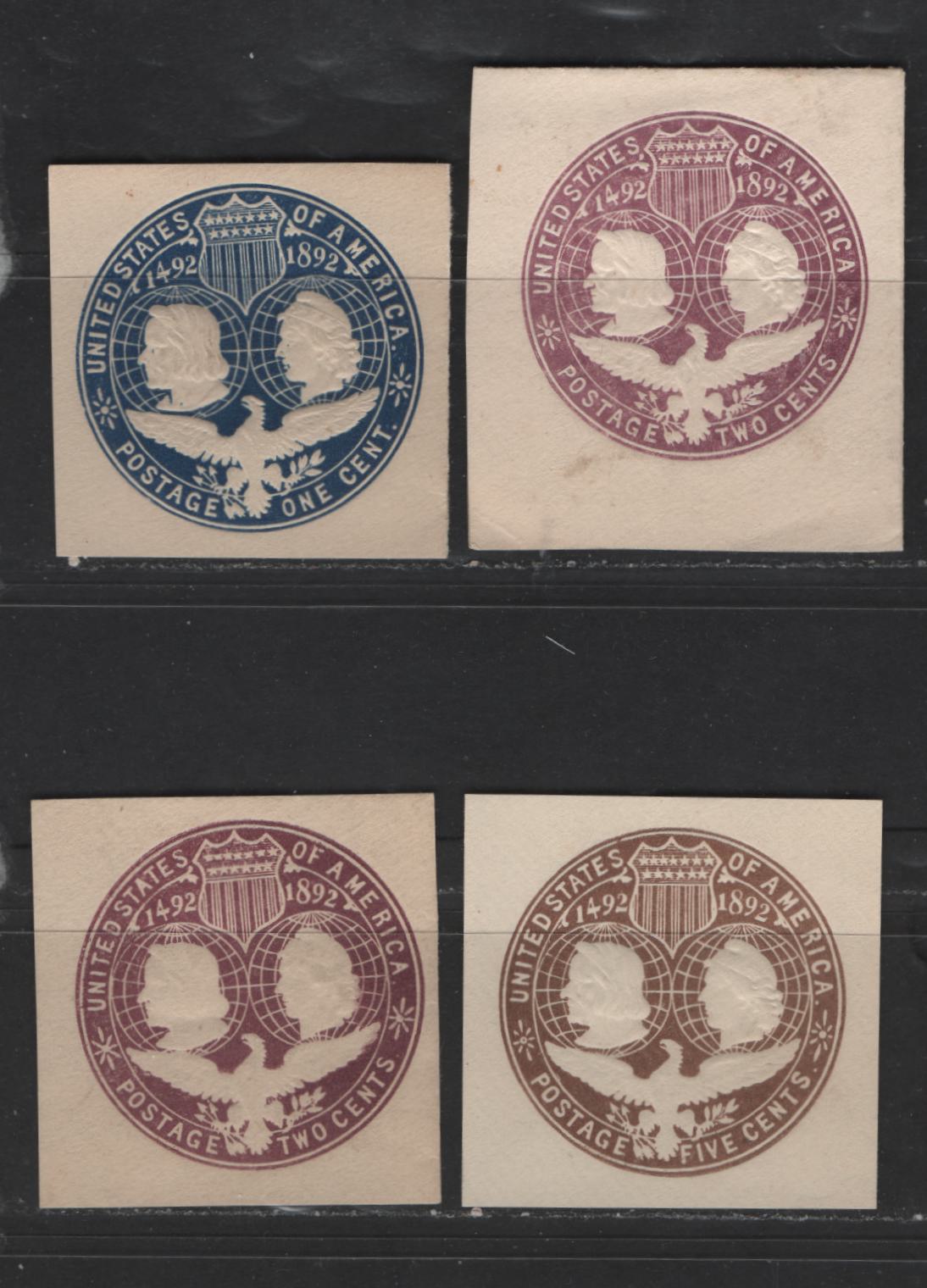 Lot 460 United States Of America #U348-U350 1c-5c Deep Blue - Chocolate Columbus & Liberty, 1893 Columbian Exposition Issue, 4 Fine Unused Singles With 2 Shades Of The 2c