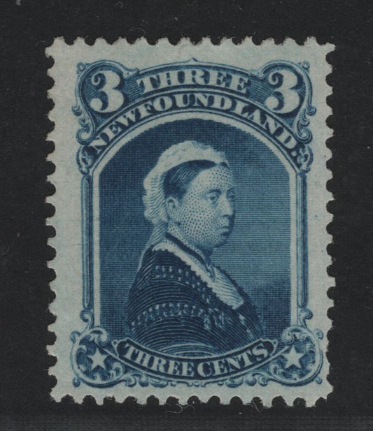 Lot 46 Newfoundland #34 3c Dark Blue Queen Victoria, 1868-1894 Second Cents Issue, A Fine Unused Single