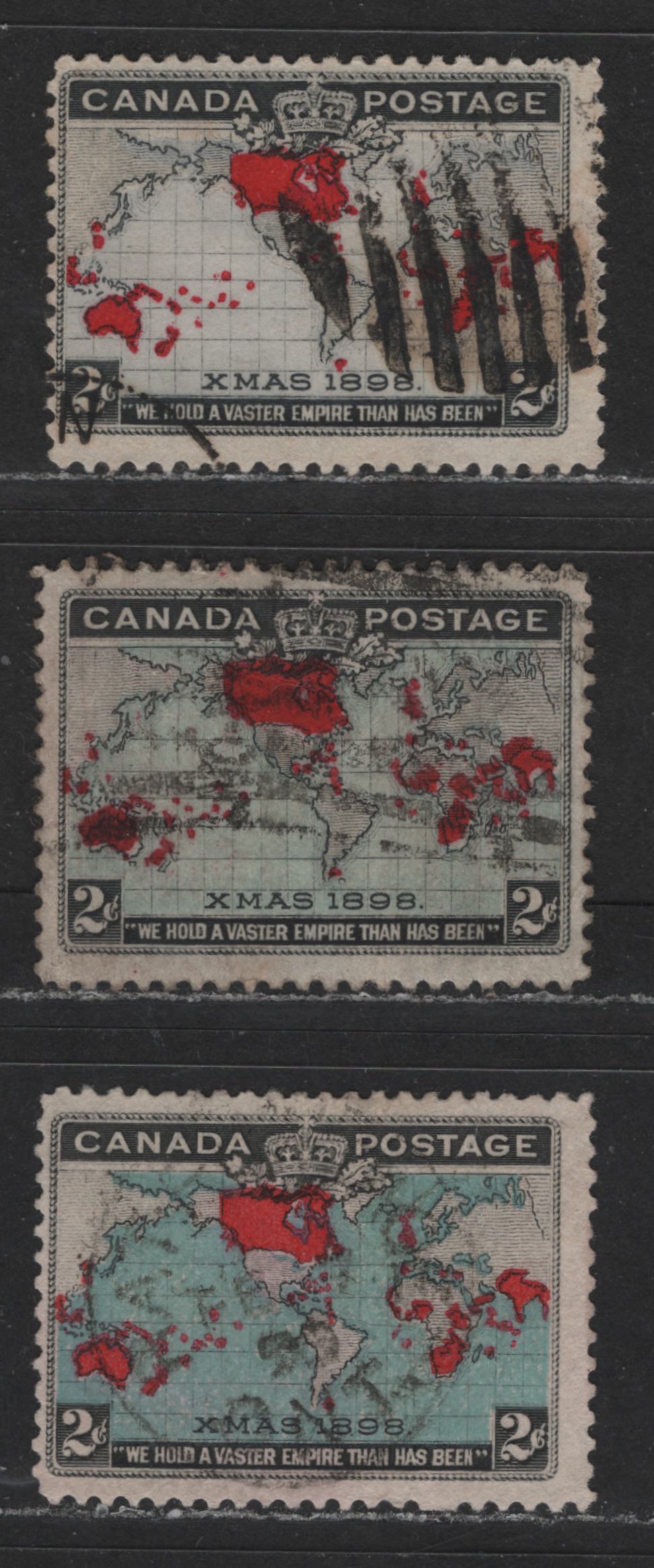 Lot 462 Canada #85i, 86, 86b 2c Blue/Deep Blue/Grey Black & Deep Red Mercator's Projection, 1898 Imperial Penny Postage Issue, 3 Fine Used Singles