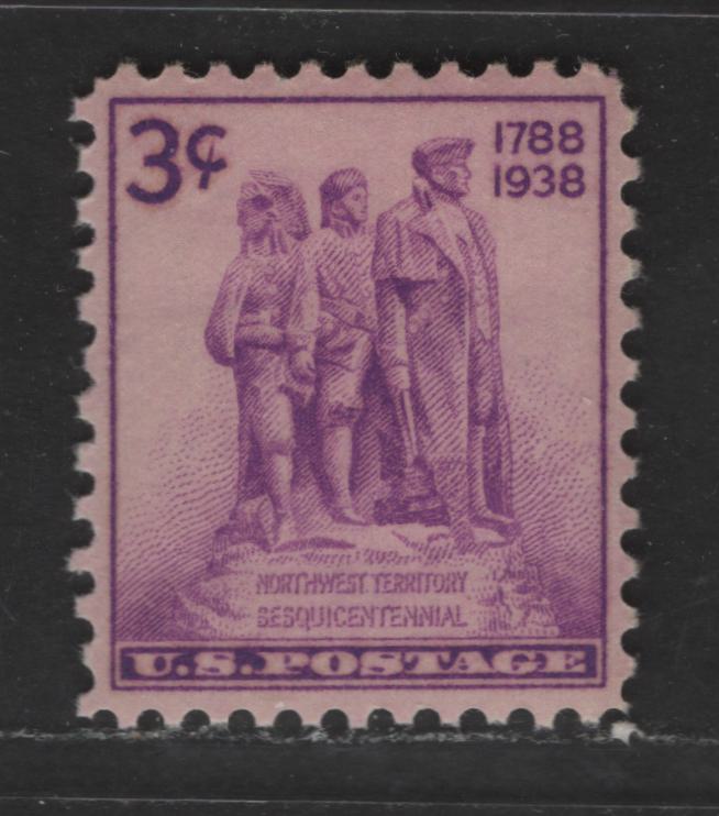 United States Of America #837 3c Bright Rose Purple Colonization Of The West, 1938 Northwest Territory Sesquicentennial, A XF-SUP NH Single