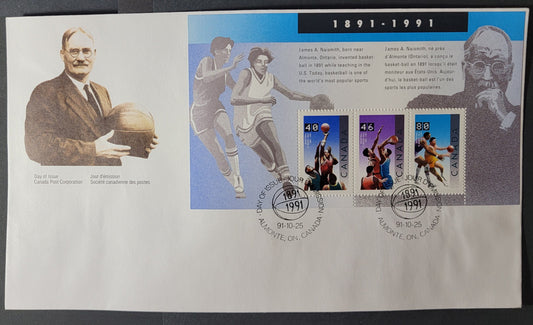 Canada #1344 32c Multicoloured Basketball Players, 1984 Basketball Centenary Issue, A VF Official Canada Post FDC's MF White Envelope