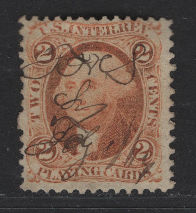 Lot 468 United States Of America #R12c 2c Orange George Washington, 1862-1871 First Revenue Issue, A Fine Used Single Playing Cards, Perforated