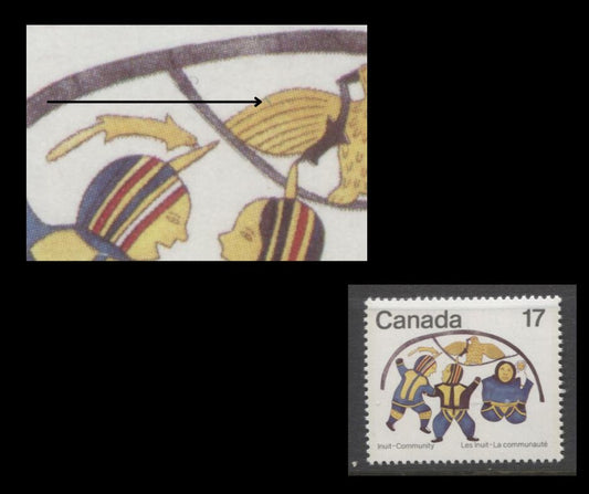 Canada #837ii 17c Multicoloured, 1979 Inuit Community, A VFNH Single With “Blue Scratch on Feather” Variety, From Position 47, On DF2/DF1 Paper