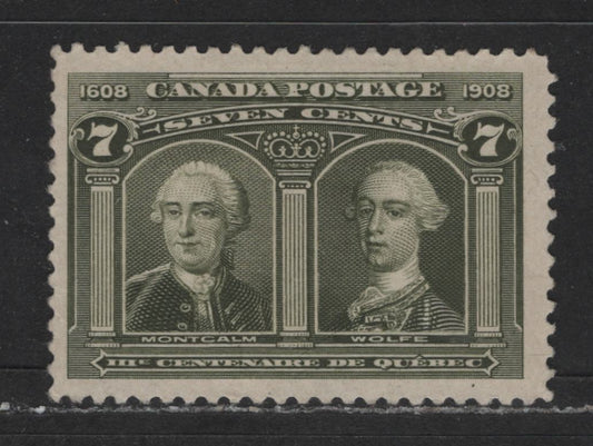 Lot 474 Canada #100 7c Olive Green  Montcalm & Wolfe, 1908 Quebec Tercentenary Issue, A Fine Unused Single