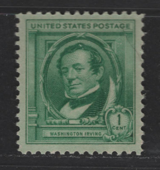 United States Of America #859 1c Bright Blue Green Washington Irving, 1940 Famous Americans Issue, A XF-SUP NH Single