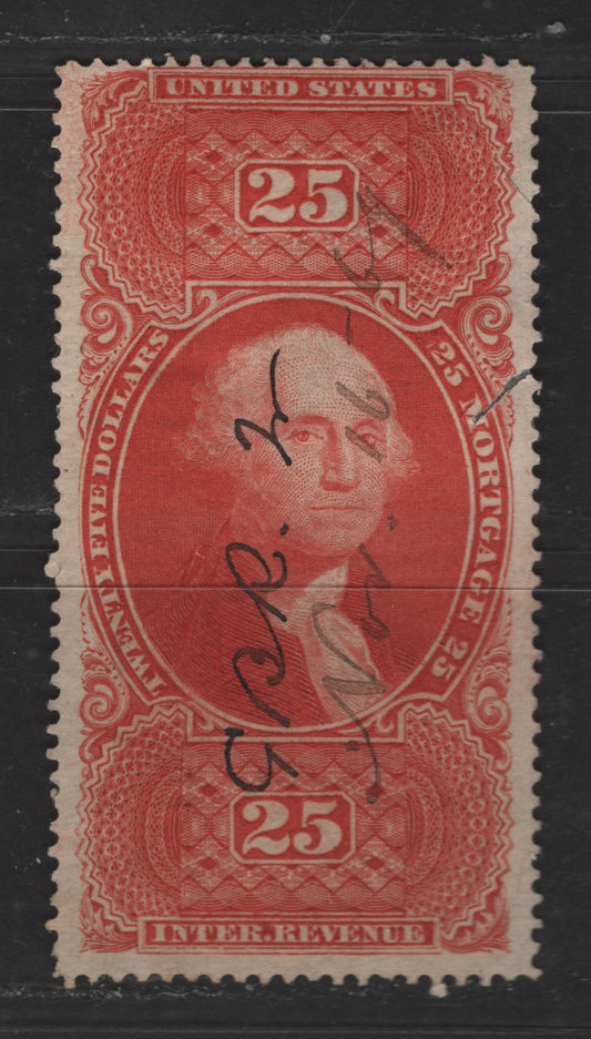 Lot 483 United States Of America #R100c $25 Vermilion George Washington, 1862-1871 First Revenue Issue,  Good Used Single Mortgage, Perforated