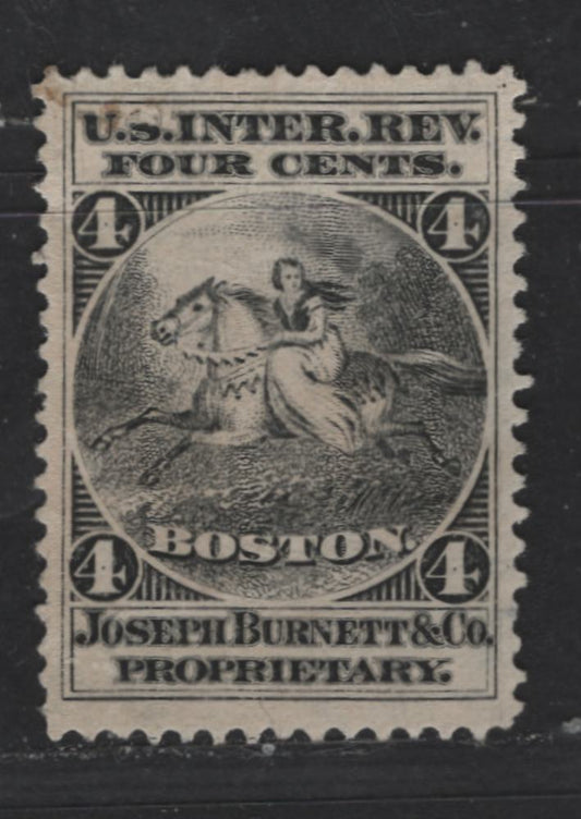 Lot 488 United States Of America #RS46d 4c Black Joseph Burnett & Co., 1871-1883 Private Die Proprietary Stamps, A Fine Used Single On Watermarked Paper