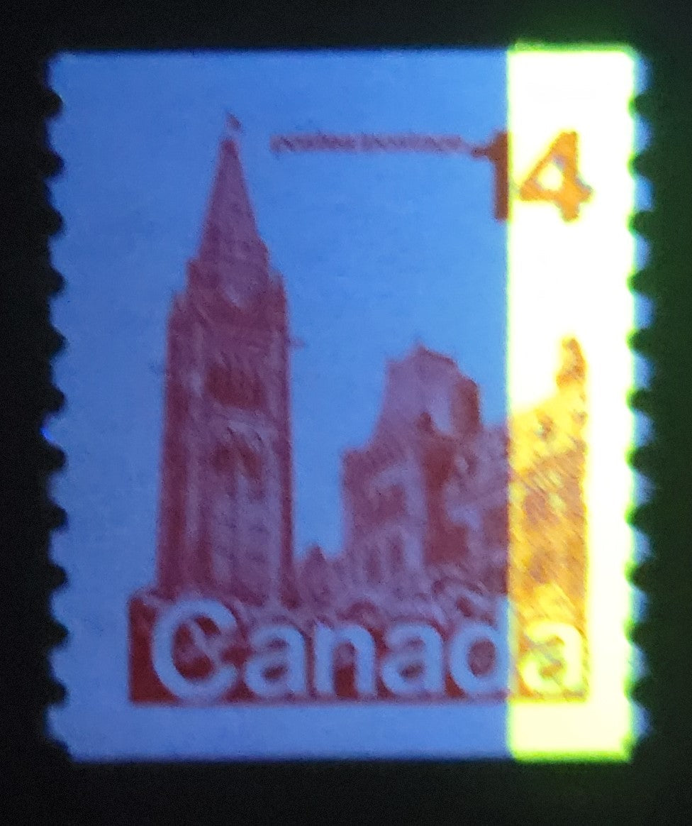 Lot 491 Canada #730T8 14c Dark red Parliament Buildings, 1977-1982  Floral & Environment Issue, A VFNH Coil Single On DF1/DF1 Paper, Very Light Tagging, G2aR Tagging Error