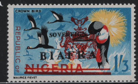 Biafra #12 1/3d Multicoloured Crown Bird, 1968 Overprinted Wildlife Issue, A VFOG Singles On MF/MF Paper