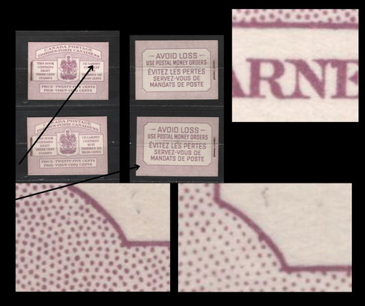 Lot 493 Canada #BK40b 3c Rose Purple King George VI , 1949-1952 Postes-Postage Issue, 2 VFNH Complete Booklets 2 Panes Of 4, Bilingual Covers, Harris Type IIIc Gi & IIIc Gii, No Rate Page