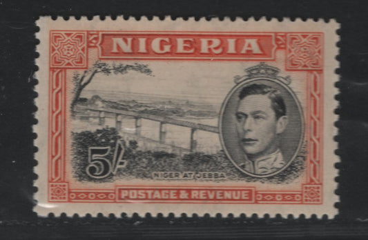 Nigeria #64cvar (SG#59var) 5/- Black & Dull Orange King George VI & Niger Bridge, 1938-1952 King George VI Definitive Issue, A VFOG Single, Comb Perf. 13 x 11.5, 1938 Printing