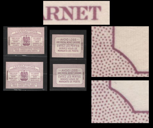 Lot 494 Canada #BK40b 3c Rose Purple King George VI , 1949-1952 Postes-Postage Issue, 2 Fine NH Complete Booklets 2 Panes Of 4, Bilingual Covers, Harris Type IIId Gi & IIId Gii, No Rate Page