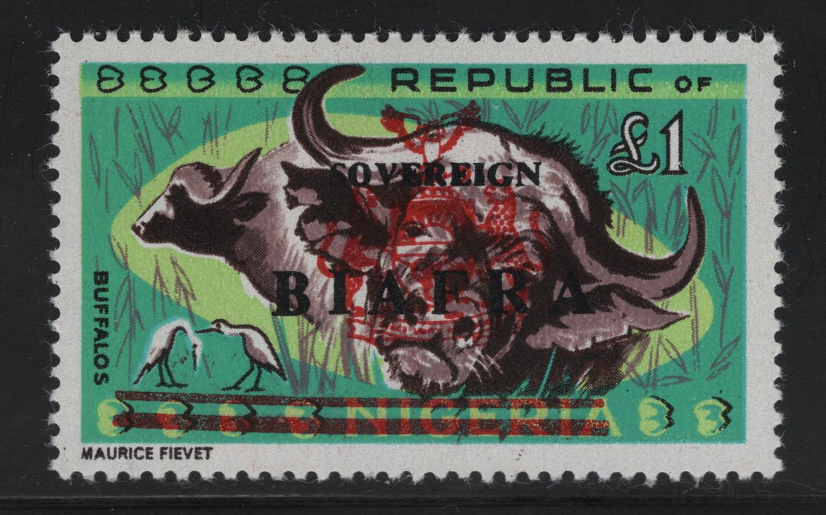 Lot 217 Biafra #16 One Pound Multicoloured Buffaloes, 1968 Overprinted Wildlife Issue, A VFOG Single On HF/MF Paper With Brownish Woodpulp Flecks