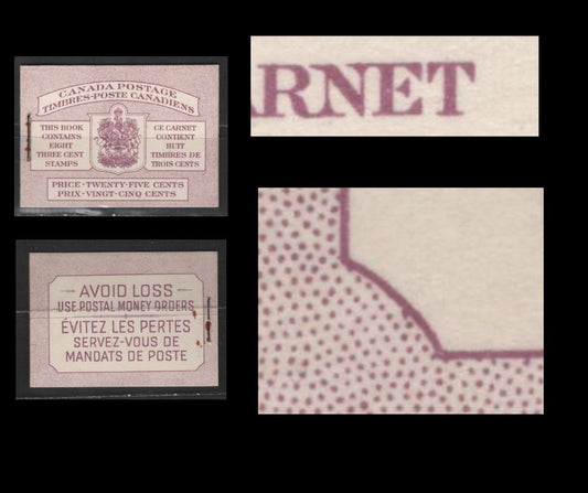 Lot 495 Canada #BK40b 3c Rose Purple King George VI , 1949-1952 Postes-Postage Issue, A VFNH Complete Booklets 2 Panes Of 4, Bilingual Covers, Harris Type IIId Gi, No Rate Page