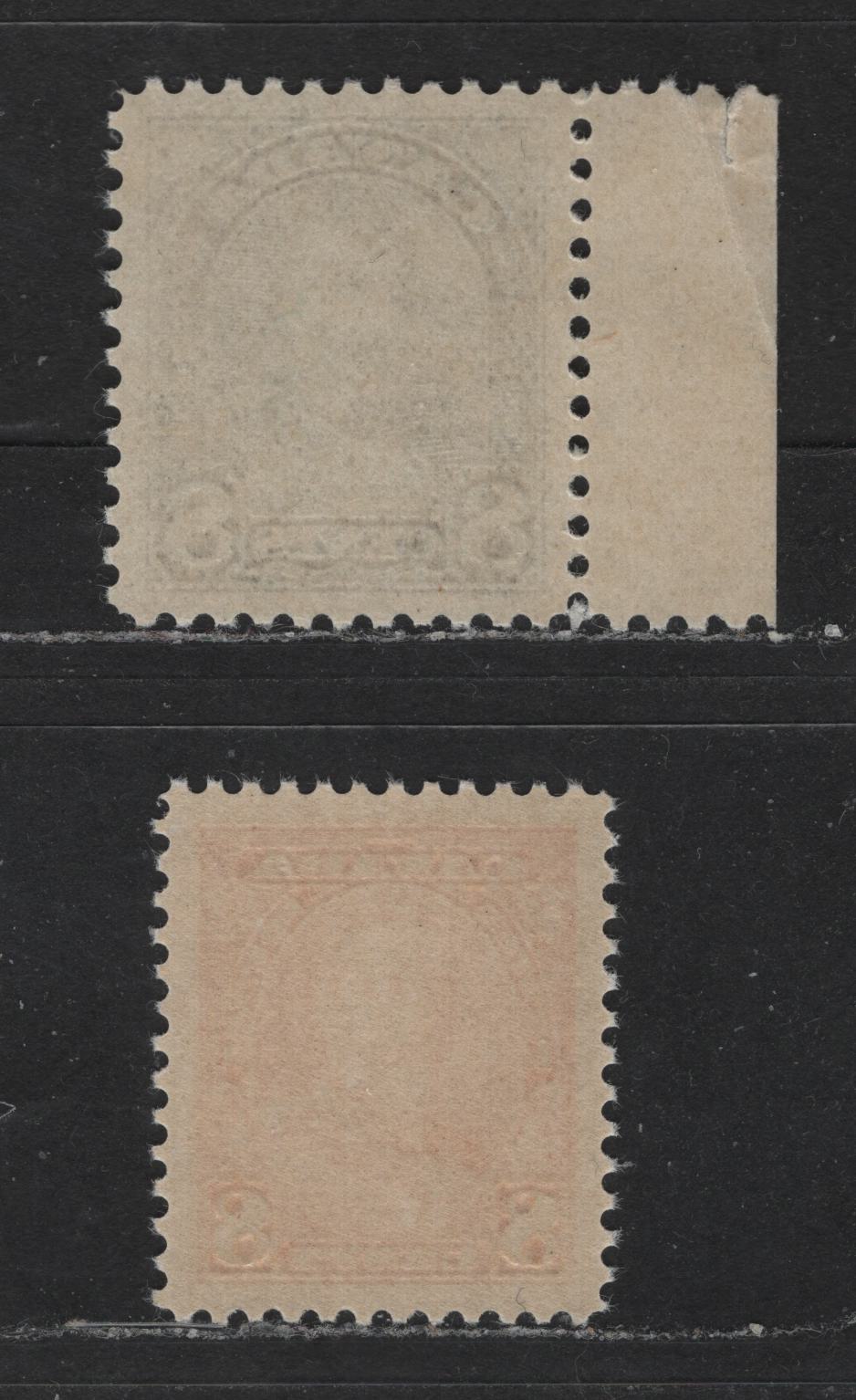 Lot 500 Canada #171, 222 8c Dark Blue & Orange King George V, 1930-1937 Arch & Dated Die Issues, 2 VFNH Singles White Gum On Arch Issue & Semi-Gloss Cream Gum On Dated Die Issue