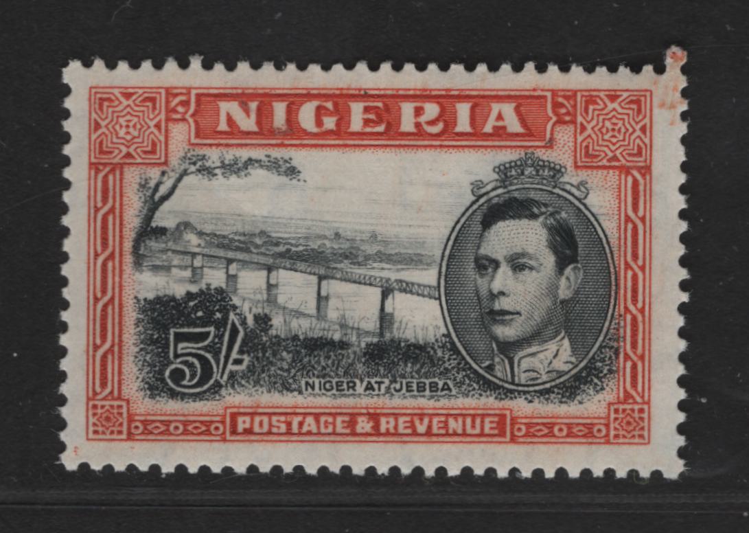 Nigeria #64var (SG#59avar) 5/- Intense Black & Red Orange King George VI & Niger Bridge, 1938-1952 King George VI Definitive Issue, A VFNH Single, Comb Perf. 13.5, 1946-1947 Printing