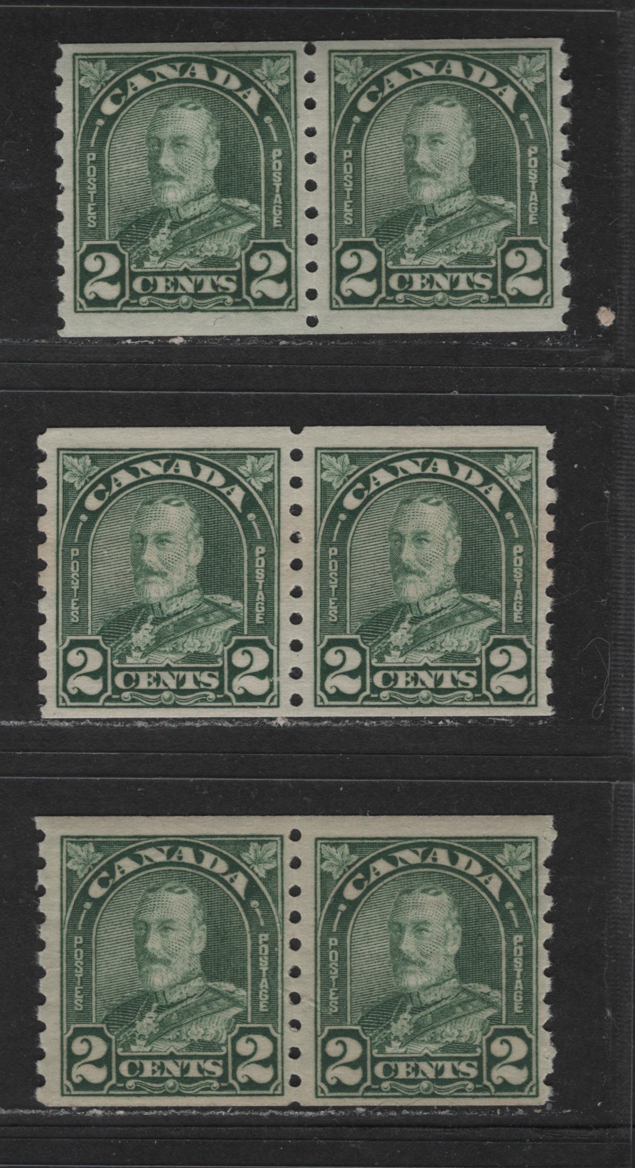 Lot 504 Canada #180 2c Dull Green King George V, 1930-1935 Arch Issue, 3 Fine NH & VFNH Coil Pairs Three Slightly Different Shades