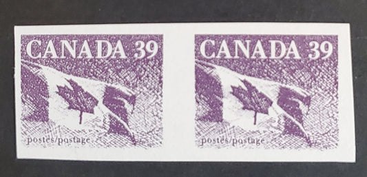 Canada #1194BF 39c  Slate Violet Canadian Flag, 1987-1991 Mammal & Architecture Issue,  Fine NH Imperf Coil Pair The Montreal Lithographed Forgery
