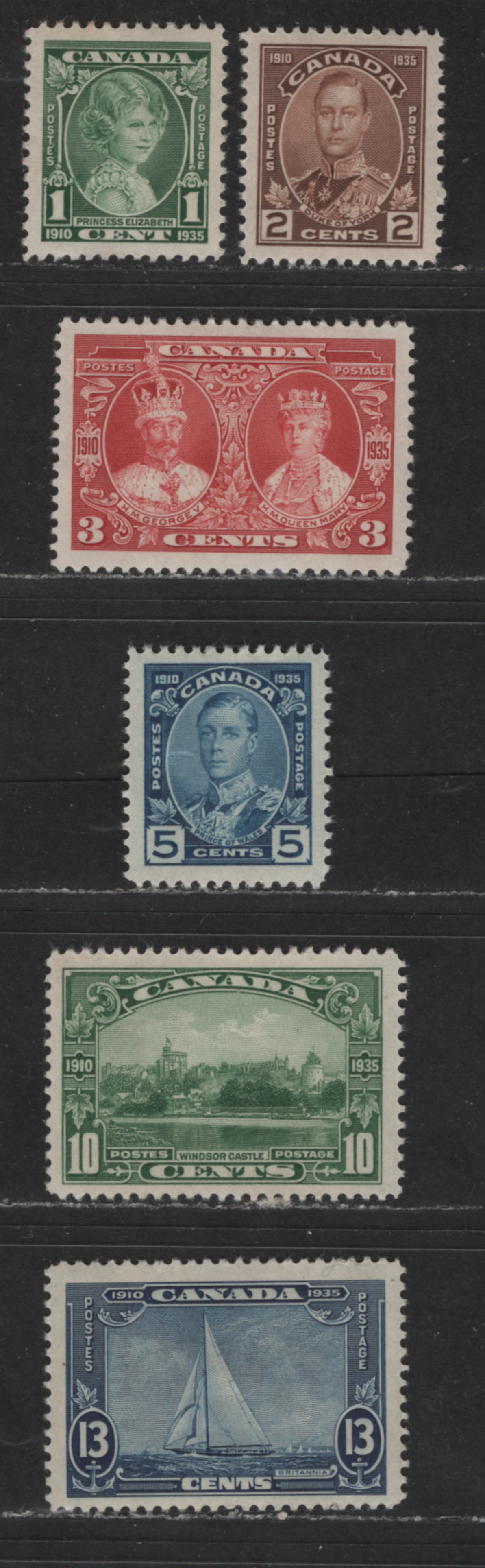 Lot 513 Canada #211-216 1c-13c Green - Dark Blue Princess Elizabeth - Britannia, 1935 Silver Jubilee Issue, 6 Fine & VFOG Singles