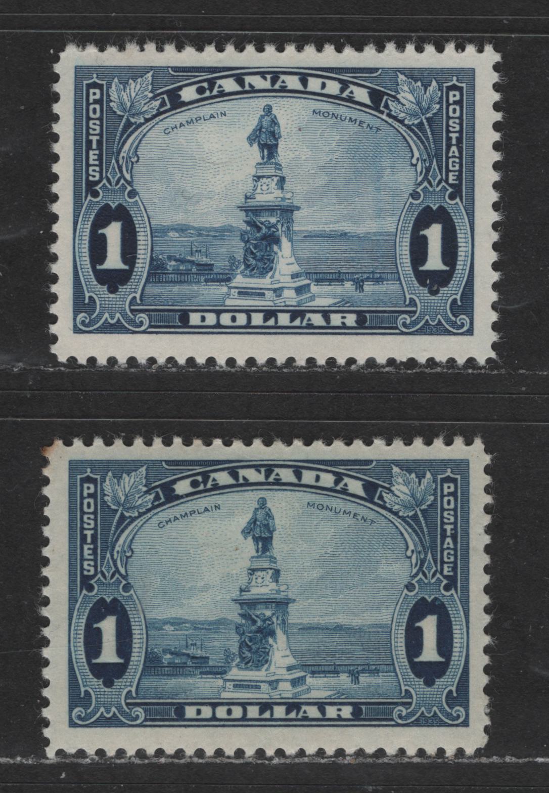 Lot 517 Canada #227 1 Dark Blue & Deep Dull Blue Champlain Monument, 1935-1937 Dated Die Issue, 2 Fine OG & VFOG Singles Two Different Printings, Each A Slightly Different Shade, On Different Paper With Cream Semi-Gloss Gum