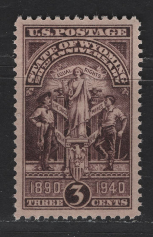 Lot 521 United States Of America #897 3c Brown Violet Wyoming State Seal, 1940 Wyoming Statehood Issue, A XFNH Single