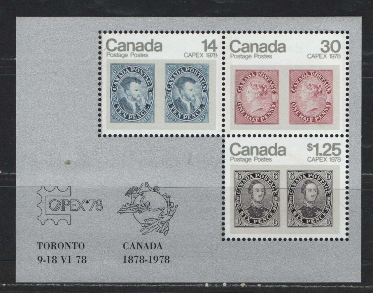 Lot 530 Canada #756ai 14c, 30c, $1.25 Multicoloured Queen Victoria, Prince Albert & Cartier, 1978 CAPEX 78, A VFNH Souvenir Sheet On LF-fl Paper On LF-fl Paper