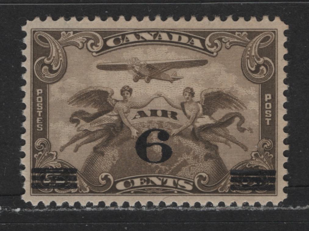 Lot 534 Canada #C3 6c On 5c Olive Brown Winged Figures, 1932 Surcharged Scroll Airmail Issue, A VFOG Single