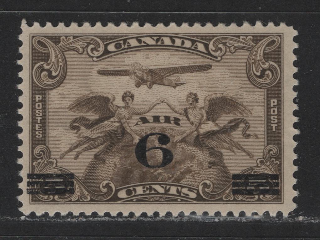 Lot 535 Canada #C3 6c On 5c Olive Brown Winged Figures, 1932 Surcharged Scroll Airmail Issue, A VFOG Single