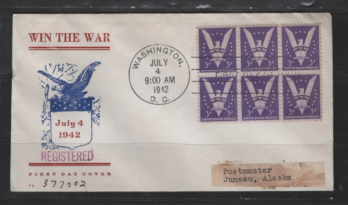 Lot 542 United States Of America #905 3c Bright Lilac American Eagle, 1942 Win The War Issue, 2 Very Fine First Day Covers Addressed