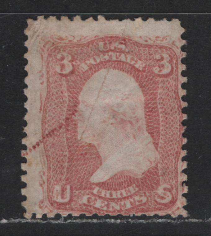 Lot 552 United States Of America #65var 3c Rose George Washington, 1861-1869 Civil War Issue, A Fair OG Single Showing Misplaced Entry to Left of Bust