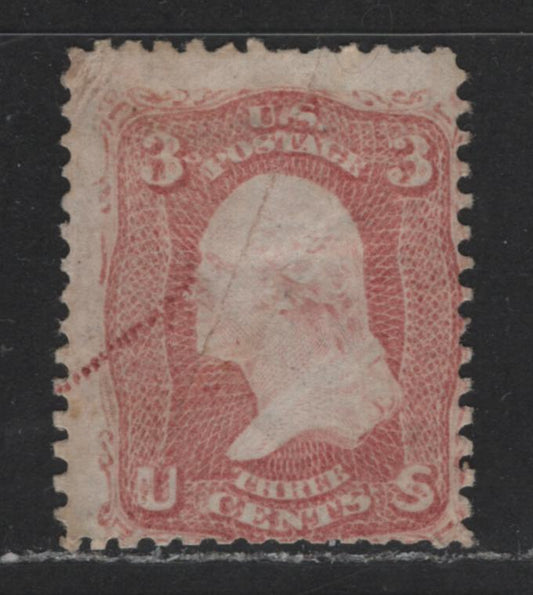 Lot 552 United States Of America #65var 3c Rose George Washington, 1861-1869 Civil War Issue, A Fair OG Single Showing Misplaced Entry to Left of Bust