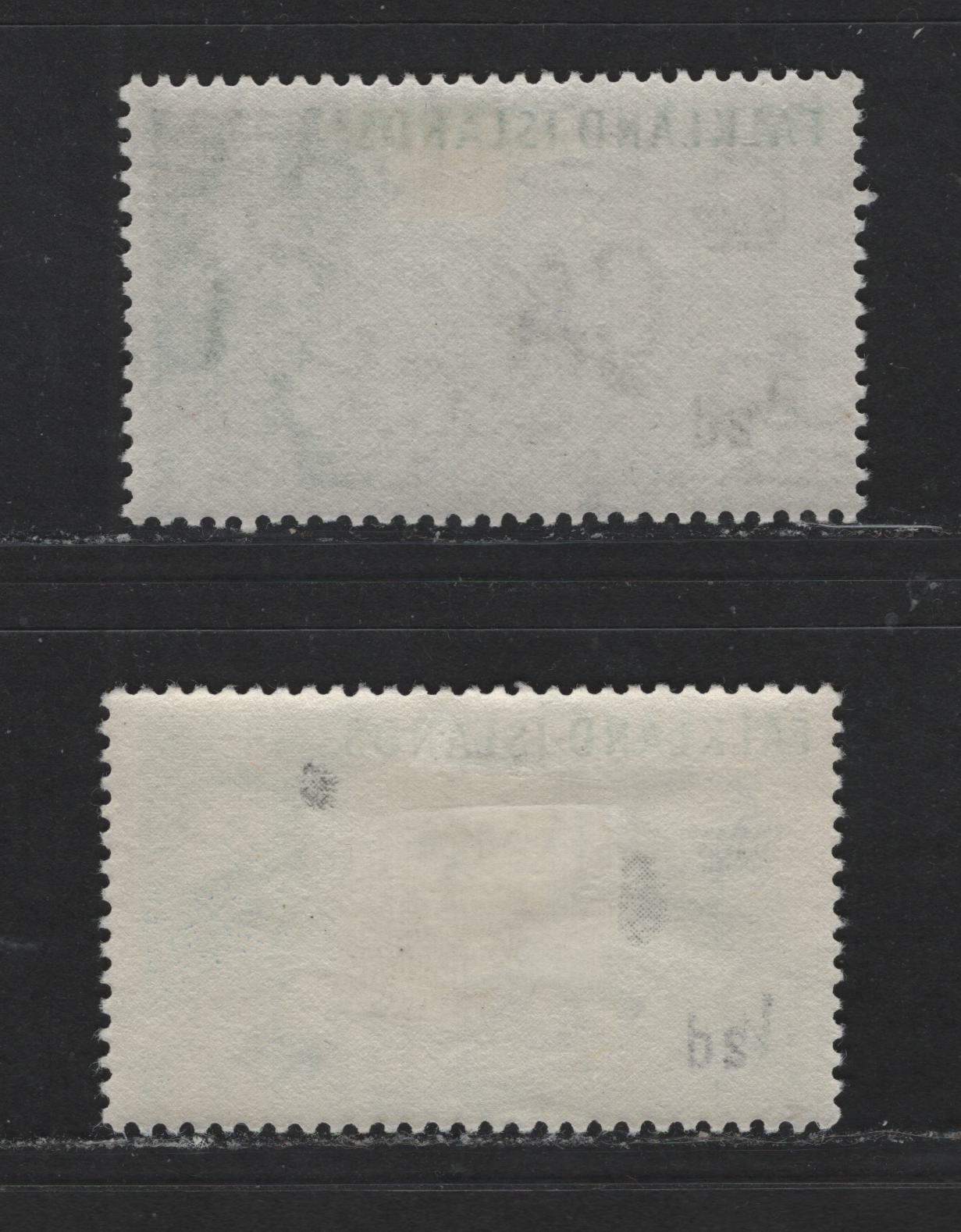 Lot 555 Falkland Islands #128var (SG #193, 227a) 1/2d Deep Green & Black Thrush, 1960-1966 Bird Definitive Issue, 2 VFOG Singles Upright & Sideways Wmk, Showing Weak Entry Under "FA" On The Sideways Watermark