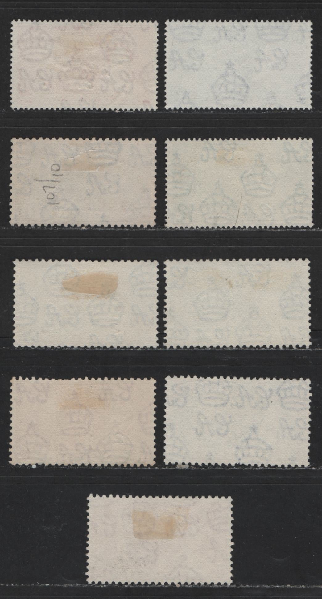 Lot 556 St. Helena, St. Lucia & St. Vincent #115-117, 107/109, 138-140 1d-3d Myrtle Green - Dull Ultramarine King George VI & Queen Elizabeth, 1937 Coronation Issue, 9 VF used Singles With Two Shades Of 1.5d St. Vincent