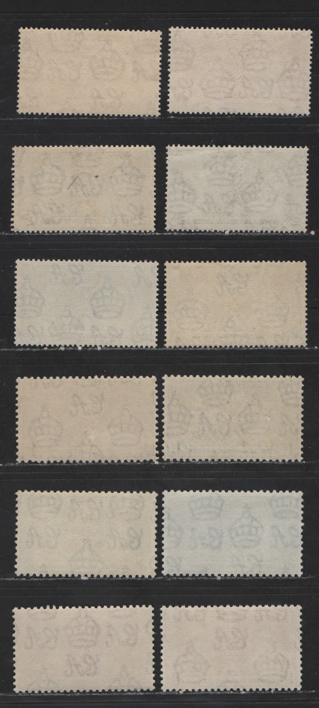 Lot 559 Solomon Islands & Somaliland Protectorate #64-66, 81-83 1d-3d, 1a-3a Violet - Bright Ultramarine King George VI & Queen Elizabeth, 1937 Coronation Issue, 12 VFNH Singles With Distinct Shade Varieties Of All Values