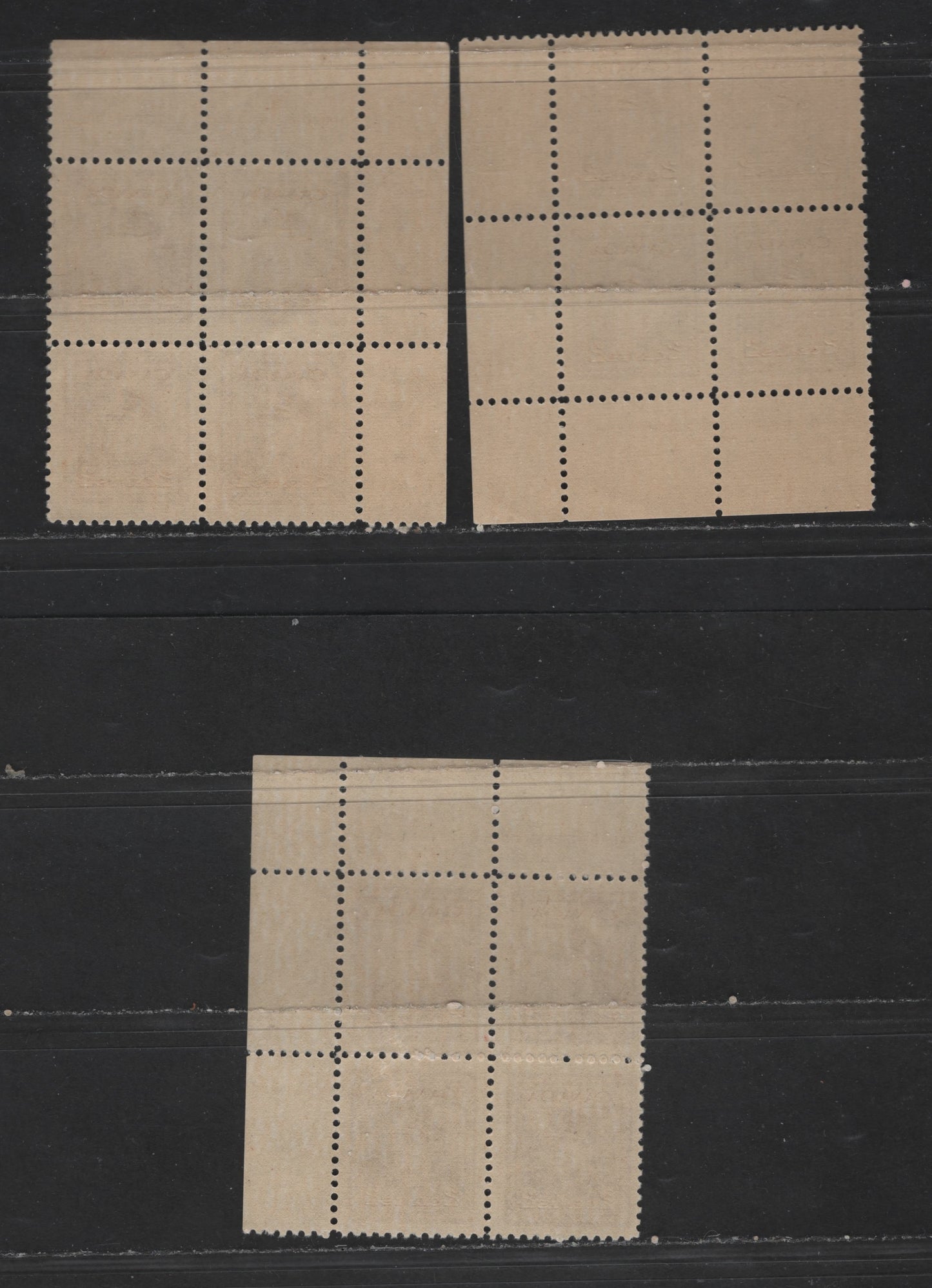 Canada #250 2c  Brown King George VI, 1942-1949 War Issue, 2 Fine NH UL, UR & LR Plate 2 Blocks On Horizontal Ribbed Paper With Cream Gum