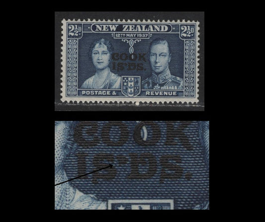 Lot 584 Cook Islands #110var 2.5d Dark Blue King George VI & Queen Elizabeth, 1937 Coronation Issue, A Fine OG Single With Extra Large Deformed Apostrophe In "IS'DS", Unlisted in Gibbons