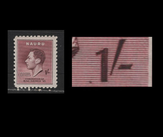 Lot 590 Nauru #38var 1/- Maroon King George VI, 1937 Coronation Issue, A VFOG Single Showing Dot To Left Of 1/-