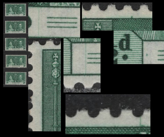 Lot 593 Nyasaland #51var 1/2d Myrtle Green King George VI & Queen Elizabeth, 1937 Coronation Issue, 5 Fine OG, VFOG & VFNH Singles With Unlisted And Possibly Constant Varieties