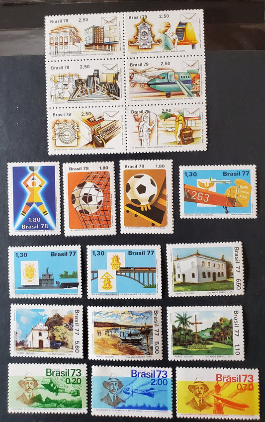 Brazil SC#1295/1607a 1973-1979 Birth Centenary of Alberto Santos-Dumont - Old & New Post Offices Issues, 13 VFNH Singles & Block of 6, Click on Listing to See ALL Pictures, 2017 Scott Cat. $15.2