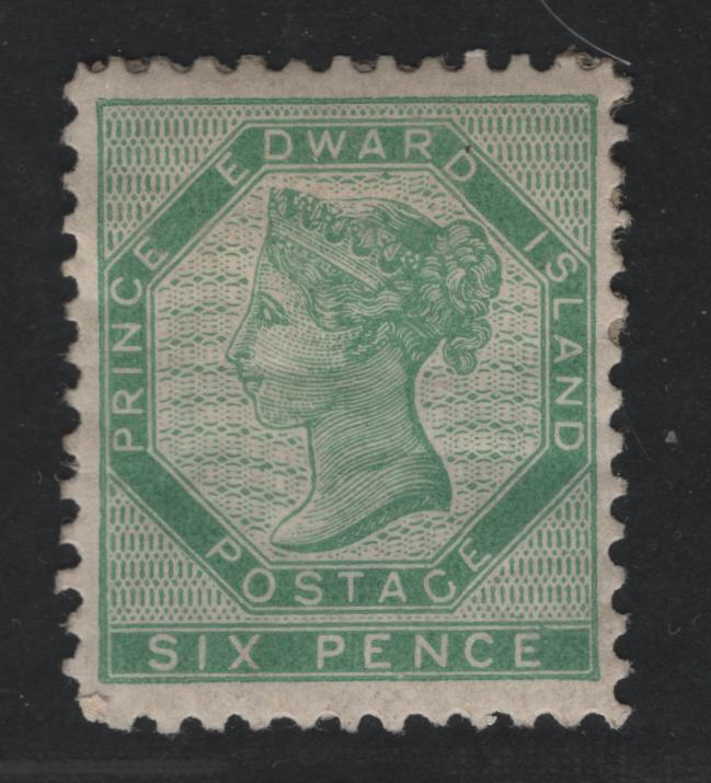 Lot 7 Prince Edward Island #7a 6d Blue Green Queen Victoria, 1862-1865 Pence Issue, A Fine OG Single Well Centered, Heavy Hinge Remnant, Tiny Thin Next To Hinge