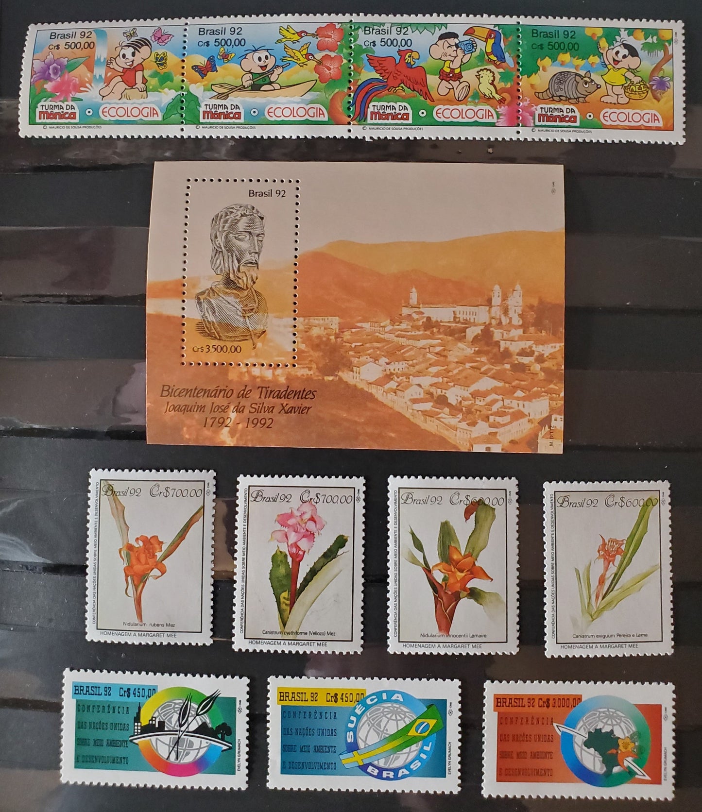 Brazil SC#2367/2378 1992 UN Conference of Environmental Development - Joaquim Jose de Silva Xavier Issues, 7 VFNH Singles, Strip of 4 & Souvenir Sheet, Click on Listing to See ALL Pictures, 2017 Scott Cat. $15.65