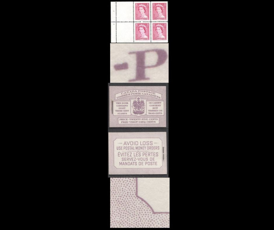 Canada #BK46BIIIcGii 1953-1954 Karsh Issue, Complete 25¢ Bilingual Booklet, Horizontal Ribbed Paper, Type II Covers, Harris Front Cover IIc, Back Cover Type Gii, No Rate Page