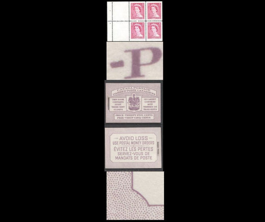 Canada #BK46BIIIcGii 1953-1954 Karsh Issue, Complete 25¢ Bilingual Booklet, Horizontal Ribbed Paper, Type II Covers, Harris Front Cover IIc, Back Cover Type Gii, No Rate Page