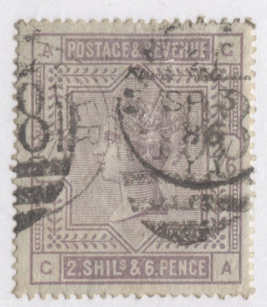 Great Britain SC#96a (SG#175) 2/6d  Pale Lilac  1883-1884 Postage & Revenue, Coloured Letters In The Corners , On Possibly Blued Paper, Large Anchor Wmk, A Very Good - Fine Used Example, Estimated Value $750