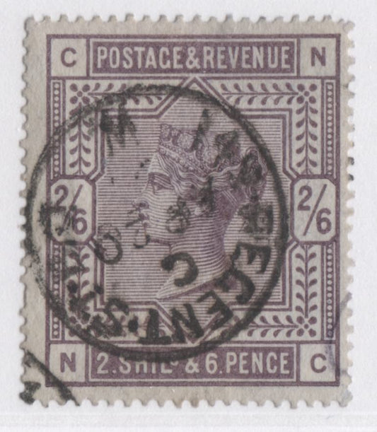 Great Britain SC#96a (SG#175a) 2/6d Deep Lilac 1883-1884 Postage & Revenue, Coloured Letters In The Corners , On Blued Paper, Large Anchor Watermark, A Very Good - Fine Used Example, Estimated Value $900