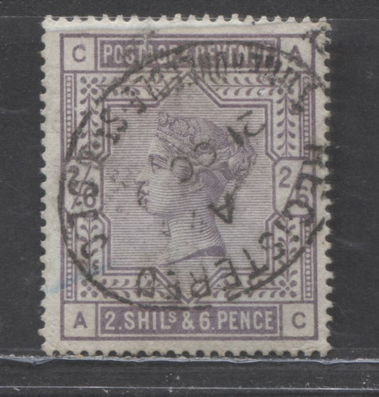 Great Britain SC#96 (SG#179) 2/6d Lilac 1883-1884 Postage & Revenue, Coloured Letters In The Corners , On White Paper, Large Anchor Watermark, A Fine Used Examples,  Estimated Value $100