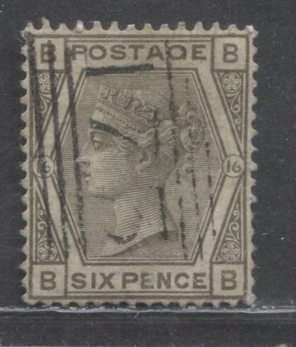 Lot 303 Great Britain SC#62 (SG#147) 6d Grey 1873-1880 Large Coloured Corner Letters, Plate 16 Printing, Spray Of Rose Wmk, #173 Hamilton, Scotland Cancel, A Fine Example, Click on Listing to See ALL Pictures, Estimated Value $45